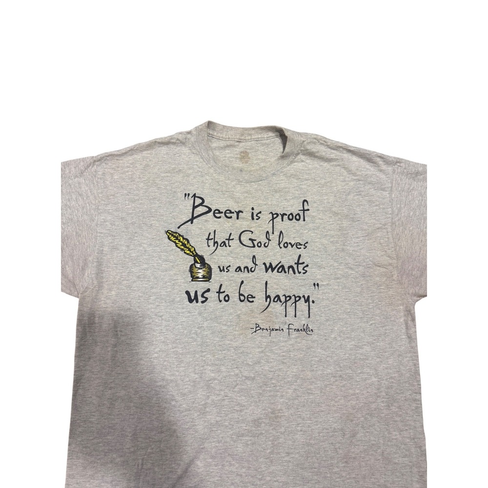 Fruit of the Loom Benjamin Franklin Beer Quote Graphic T-Shirt Gray Mens XL